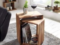 Solid Sheesham Wood Cube Nesting Tables Set Nightstand Side Stool for Living Room Bedroom Home Wooden Nesting Table Set of 2 Solid Wood Nesting Table (Natural Finish)