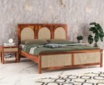 Solid Sheesham Wood King Size Bed Without Storage for Bedroom Living Room | Wooden Double Bed Cot for Home Hotel | (Honey Finish-3 Round, King Size)