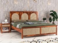Solid Sheesham Wood King Size Bed Without Storage for Bedroom Living Room | Wooden Double Bed Cot for Home Hotel | (Honey Finish-3 Round, King Size)