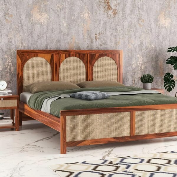 Solid Sheesham Wood King Size Bed Without Storage for Bedroom Living Room | Wooden Double Bed Cot for Home Hotel | (Honey Finish-3 Round, King Size)