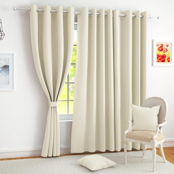 Story@Home 100% True Blackout Door Curtains 7 Feet Long Set of 2 | Plain Design | Room Darkening Curtain | Thermal Insulated Curtains for Living Room, Bedroom | (116 x 215 cm, Beige)