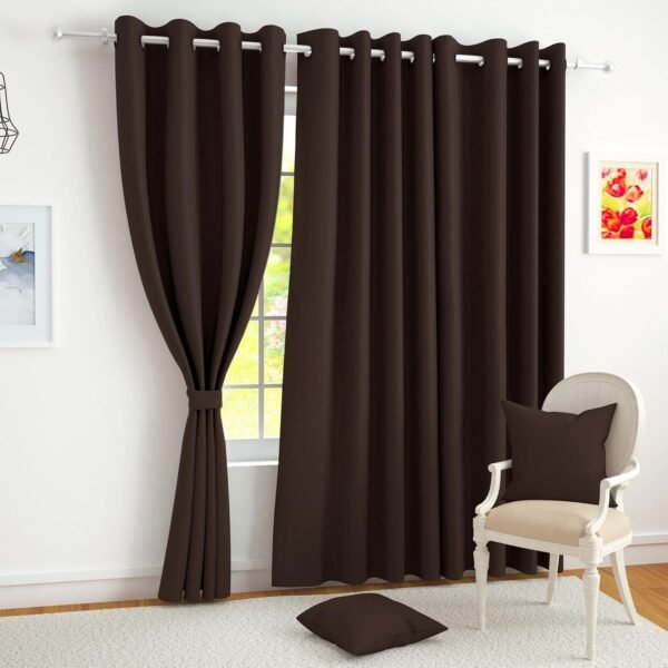 Story@Home 100% True Blackout Long Door Curtains 9 Feet Long Set of 2 | Solid Printed | Room Darkening | Thermal Insulated Curtains for Living Room | (116 x 275 cm, Dark Brown)