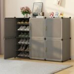 Sunderlook Shoe Rack Plastic for Home- Slipper Stand, Chappal Stand, Professional Multipurpose Printed Foldable Standing Comfort Runner Shoe Rack, Utility Shelf (Charcoal Grey, 18 Shelf 6 Door)