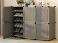 Sunderlook Shoe Rack Plastic for Home- Slipper Stand, Chappal Stand, Professional Multipurpose Printed Foldable Standing Comfort Runner Shoe Rack, Utility Shelf (Charcoal Grey, 18 Shelf 6 Door)