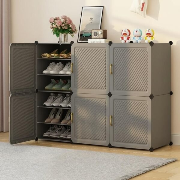 Sunderlook Shoe Rack Plastic for Home- Slipper Stand, Chappal Stand, Professional Multipurpose Printed Foldable Standing Comfort Runner Shoe Rack, Utility Shelf (Charcoal Grey, 18 Shelf 6 Door)