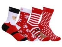 Supersox Christmas Crew Socks for Men & Women - Breathable Combed Cotton - Sweat Absorbent - Anti Odour, Ideal for Gifts, Free Size, Pack of 4 (Santa, Reindeer, Snow Flakes & Polka dots)