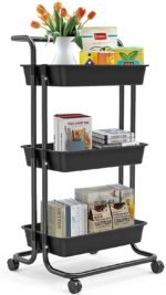 Swag BRUZZLINE 3-Tier Steel Kitchen Storage Trolley Rack with Caster Wheels Rolling Cart Metal Utility Space Saving Home Storage Organizer Racks and Self with Wheel (multicolour)