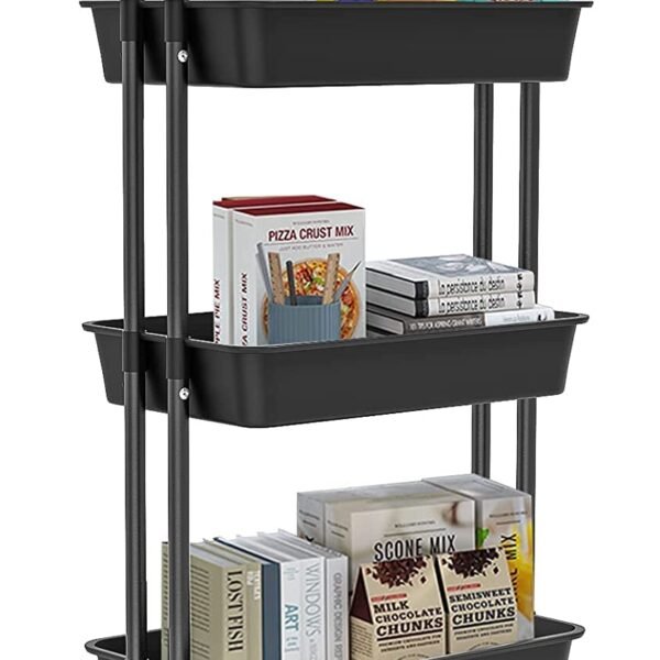 Swag BRUZZLINE 3-Tier Steel Kitchen Storage Trolley Rack with Caster Wheels Rolling Cart Metal Utility Space Saving Home Storage Organizer Racks and Self with Wheel (multicolour)