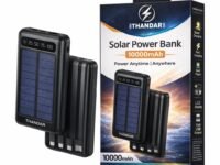 THANDAR Solar Power Bank 10000mAh Fast Charging Waterproof Dual USB with LED Light