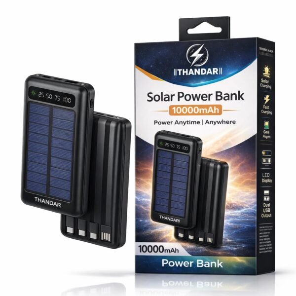 THANDAR Solar Power Bank 10000mAh Fast Charging Waterproof Dual USB with LED Light