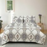 THE HOME STYLE Cotton Feel Glace Cotton Elastic Fitted Printed Double Bed King Size Bedsheet With 2 Pillow Cover 300 TC Fits Upto 8 Inches Mattress (72"X72", Breeze Pearl)