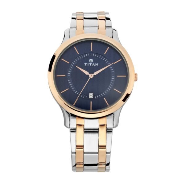 Titan Karishma Quartz Analog With Date Blue Dial Two Toned Silver & Rose Gold Stainless Steel Strap Watch for Men - NT1825KM01