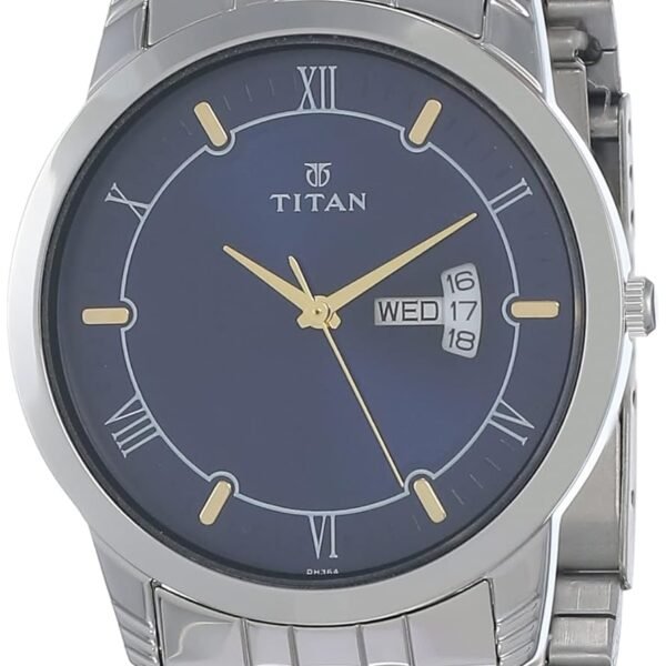 Titan Karishma Quartz Analog with Day and Date Midnight Blue Dial Silver Stainless Steel Strap Watch for Men - NT1774SM01