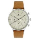 Titan On Trend Quartz Multifunction Beige Dial Tan Leather Strap Watch for Men - NT90102SL01