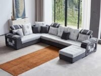 Torque Wood - Bristol 12 Seater Interchangeable U Shape Sofa Set for Living Room (Right Side, Dark Grey & Light Grey) | Sectional Sofa Couches Set with 4 Puffy | 1 Years Warranty