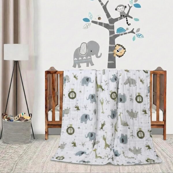 Trance Home Linen Pure Cotton Reversible Dohar Toddler Size|Ac Quilt for Babies|Infants-New Born Blanket|Soft Light-Weight Bed Blanket 0-4 Years Kids(140Cm X 100Cm-Green Giraffe),tc-200