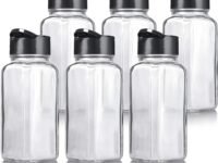 Transparent Glass Salt & Pepper Shaker Condiment Set Holder Dispensers Oregano and Chilly Flakes Dispenser with Black Two Sided Sifter Cap for Home & Kitchen Pack of 6 (100Grm Each)