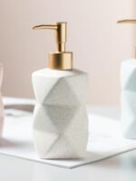 UMAI Liquid Soap Dispenser | Stoneware | Bathroom Sanitizer, Lotion, Shampoo Dispenser | Ceramic Handwash Bottle for Kitchen | Soap Dispenser for Wash Basin | Bathroom Accessories | 300ml (White)