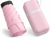 UV Travel Mini Folding Ultra Compact pastel Umbrella with Case, Manual Open 6 Ribs Lightweight Portable, Small Sun & Rain Pocket Umbrella for Men and Women- Use in Rain & Summer