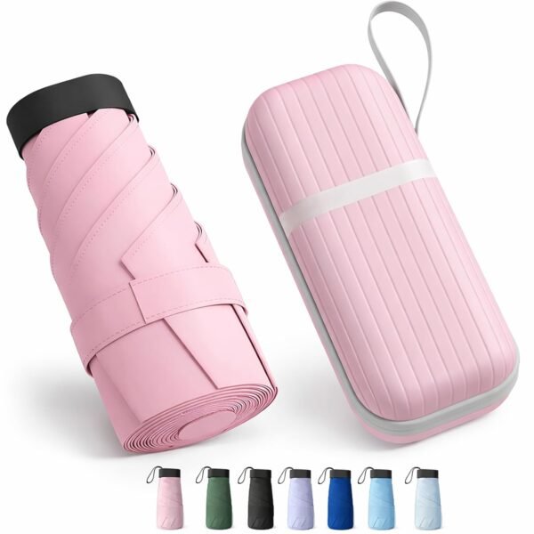 UV Travel Mini Folding Ultra Compact pastel Umbrella with Case, Manual Open 6 Ribs Lightweight Portable, Small Sun & Rain Pocket Umbrella for Men and Women- Use in Rain & Summer