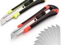 Umi. Multicolor Plastic Body Auto Lock Paper Cutter Blade For Office/Home/School Purpose (Pack Of 2, 18 Mm Cutter With Rubbered Handle)