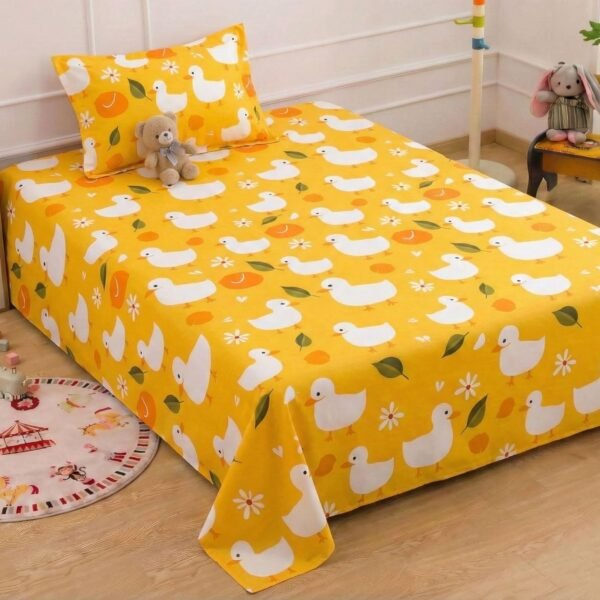 VAS COLLECTIONS Printed Single Bedsheet 180 TC Microfiber | Soft & Lightweight Bed Sheet with 1 Pillow Cover | Cute Printed Design for Kids & Couples | Size 60 x 90 Inches (Kid_Duck_Print)