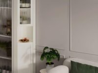 Vandana Interiors Modern 67" Toll Corner Accent Cabinet with Glass Doors, Wood Counter Top, and Cabinet Included