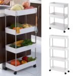 Vesty 4 Layer Plastic Kitchen Storage Trolley Rack with Caster Wheels, Rolling Utility Cart Slide Out Storage Shelves Space Saving Home Storage Organizer Racks, White (4 Layer)