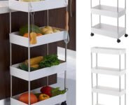 Vesty 4 Layer Plastic Kitchen Storage Trolley Rack with Caster Wheels, Rolling Utility Cart Slide Out Storage Shelves Space Saving Home Storage Organizer Racks, White (4 Layer)