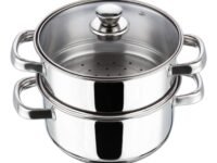 Vinod 2 Tier Stainless Steel Idli Steamer for Kitchen with Glass Lid - 18 cm | 2.5 mm Thick Base | Modak, Momo, Idiyappam, Vegetable, Puttu Maker and Steamer| Induction Base - 2 Year Warranty | Small