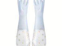 Waterproof Cleaning Gloves - Extra Long Floral Protective Sleeves - Blue - One Pair free size