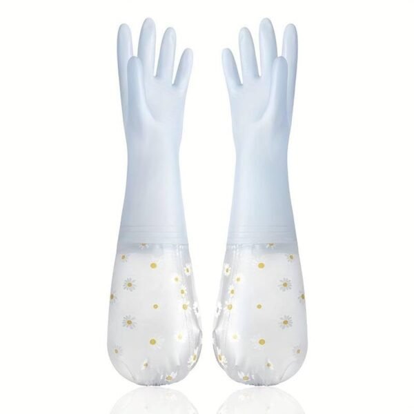 Waterproof Cleaning Gloves - Extra Long Floral Protective Sleeves - Blue - One Pair free size