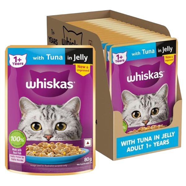 Whiskas Wet Cat Food for Adult Cats (1+Years), Tuna in Jelly Flavour, 80g (Pack of 14)