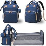 Winnies Diaper Bag with Changing Station & Foldable Bassinet Diaper Backpack for Mom Travel Waterproof with Insulated Bottle Pockets Newborn Baby Bag for Hospital Bag for Delivery Women
