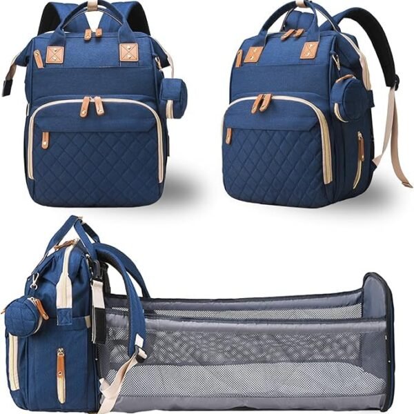 Winnies Diaper Bag with Changing Station & Foldable Bassinet Diaper Backpack for Mom Travel Waterproof with Insulated Bottle Pockets Newborn Baby Bag for Hospital Bag for Delivery Women