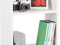 Wooden Foldable Bookcase Bedside Table - Elegant Home Decor Bookshelf with 2-Tiers and 4 Wooden Legs for Living Room Bedroom or Offices (White)