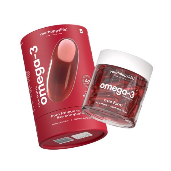 YourHappyLife Omega 3 Fish Oil | 1650 mg with EPA 743mg & DHA 528mg | 4X Strength with Astaxanthin for Men & Women | No Fishy Burp | Supports Heart, Brain, Joints & Eye Health, Peppermint- 50 Softgels