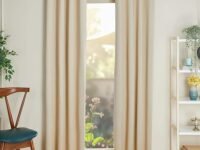 amazon basics - Room Darkening Blackout Door Curtains, 100% Room Darkening | 7 Feet |Set of 2| Plain Design | for Living Room and Bedroom | 115cmx210cm, Color- Cream