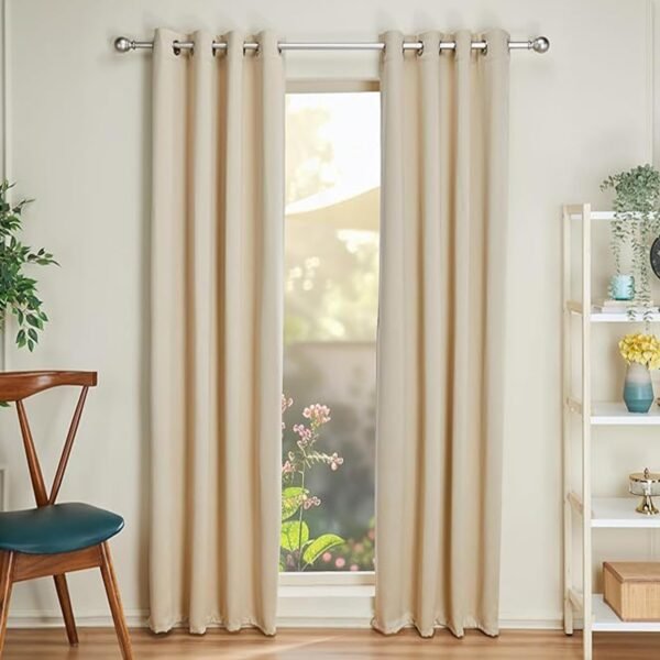 amazon basics - Room Darkening Blackout Door Curtains, 100% Room Darkening | 7 Feet |Set of 2| Plain Design | for Living Room and Bedroom | 115cmx210cm, Color- Cream