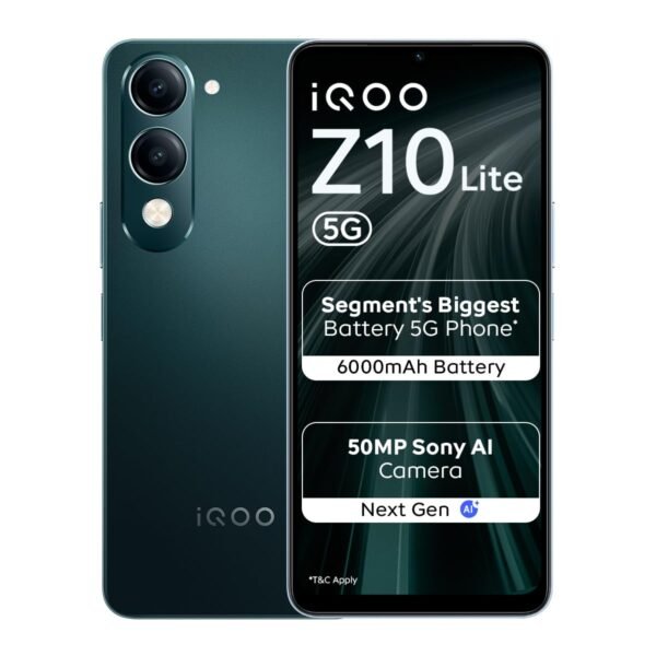 iQOO Z10 Lite 5G (Cyber Green, 4GB RAM, 64GB Storage) | 6000 mAh Battery | Dimensity 6300 5G Processor with 433K+* AnTuTu Score | IP64 Rated & Military Grade Shock-Resistance