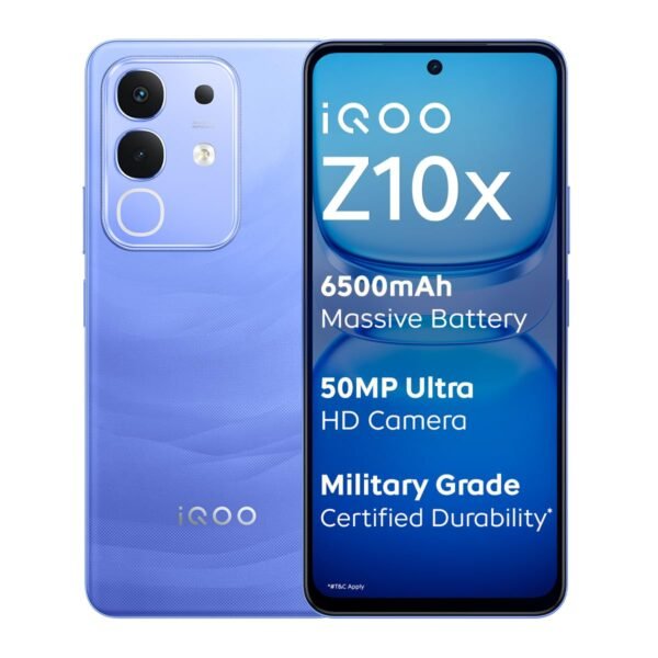 iQOO Z10x 5G (Ultramarine, 8GB RAM, 128GB Storage) | 6500 mAh Large Capacity Battery | Dimensity 7300 Processor | Military-Grade Durability