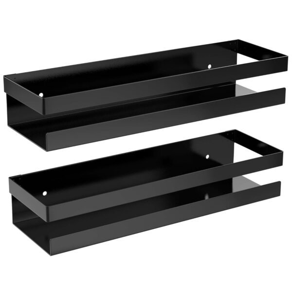 iSTAR Metal Multi-Purpose Black Wall Mount Small Floating Shelf Wall Mounted Storage Shelves for Kitchen, Bathroom, Bedroom, Office (Pack of 2)