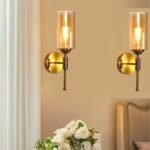 kinis Luster American Style Wall Sconces, Bedside Wall Lamp Wall Mount Light with Bell Head Metal Shade for Living Room Bedside Bedroom Indoor Doorway, Gold (Pack of 2, Without Bulb)