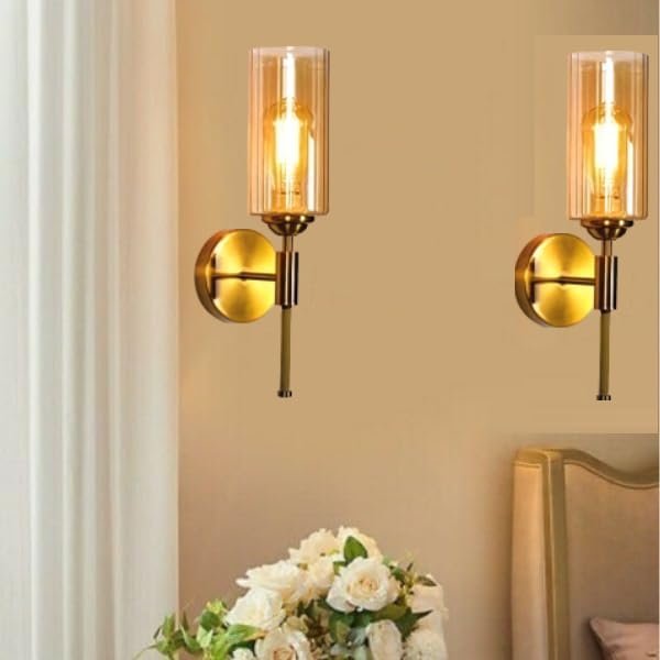 kinis Luster American Style Wall Sconces, Bedside Wall Lamp Wall Mount Light with Bell Head Metal Shade for Living Room Bedside Bedroom Indoor Doorway, Gold (Pack of 2, Without Bulb)