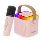 pTron Newly Launched Fusion Tunes 10W Mini Bluetooth Speaker, Wireless Karaoke Mic, 8Hrs Playtime, Vivid RGB Lights, Voice Effects, Multi-Play Modes BT5.1/TF Card & Type-C Charging (Light Pink)