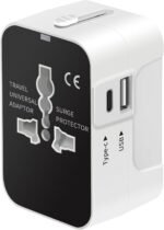 rts Universal Travel Adapter - Type C USB-C, 3-in-1 Universal Adapter Plug, Travel Accessory With 1 USB-C, 2.4A, All-In-One For Phone, Laptop, Mobile, Tablet, White