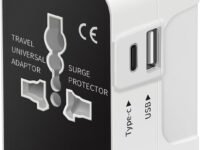 rts Universal Travel Adapter - Type C USB-C, 3-in-1 Universal Adapter Plug, Travel Accessory With 1 USB-C, 2.4A, All-In-One For Phone, Laptop, Mobile, Tablet, White