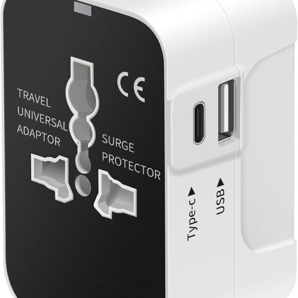 rts Universal Travel Adapter - Type C USB-C, 3-in-1 Universal Adapter Plug, Travel Accessory With 1 USB-C, 2.4A, All-In-One For Phone, Laptop, Mobile, Tablet, White