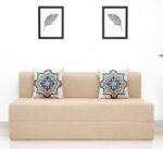 uberlyfe 3 Seater Sofa Cum Bed | Jute Fabric Washable Cover | 2 Cushions Blue Medallion Pattern | Beige | 5' X 6' Feet