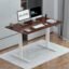 JIN OFFICE Zenith Electric Height Adjustable Table| Standing Desk with 100 Kg Wt. Capacity & 3 Year Warranty| Ergonomic Desk| Sit Stand Table with 3 Memory Preset| White & Brown|1200X750mm/25MM Thick